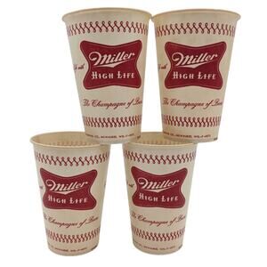 Vintage Miller High Life Beer Wax Cups Dixie Set of 4 Advertising Breweriana